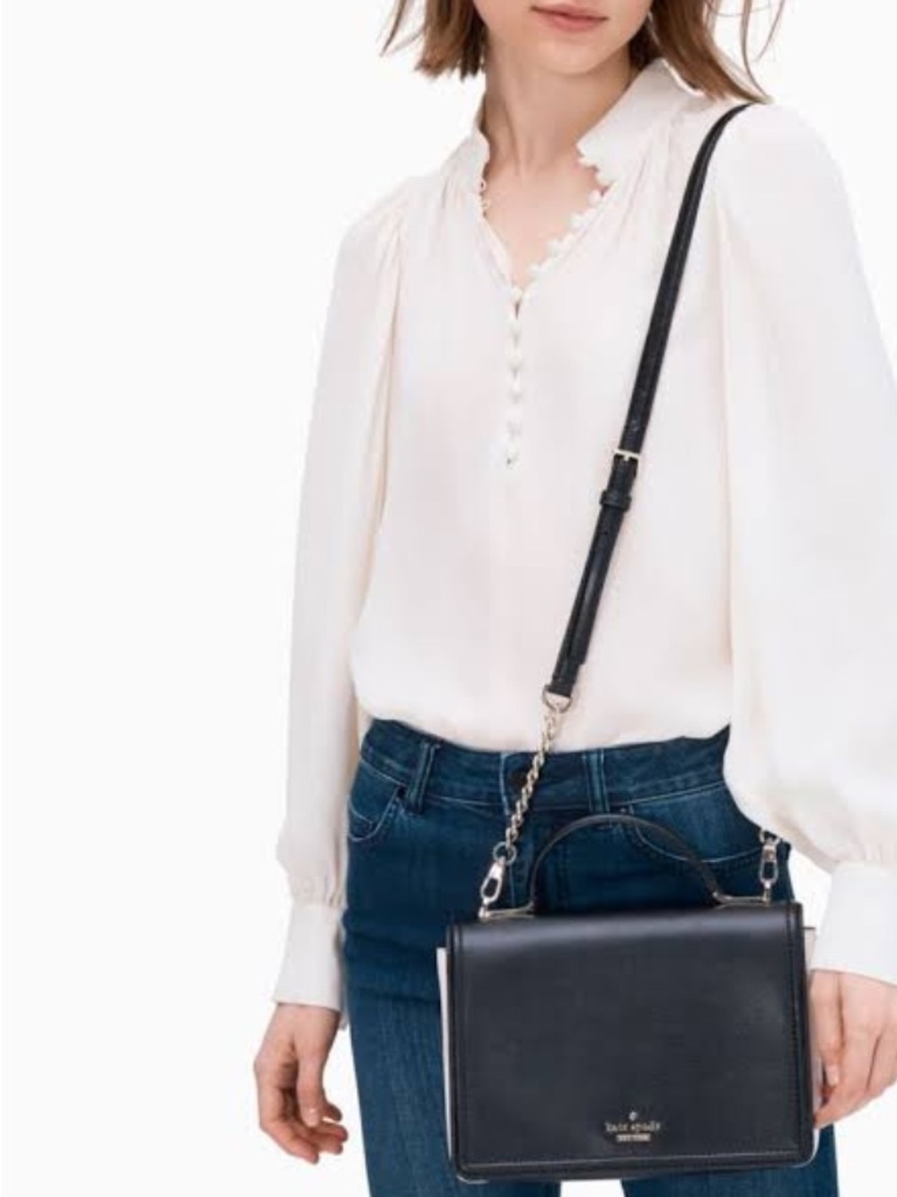 Kate Spade Patterson Drive Medium Maisie Satchel Black Cement Leather Crossbody - Picture 3 of 16